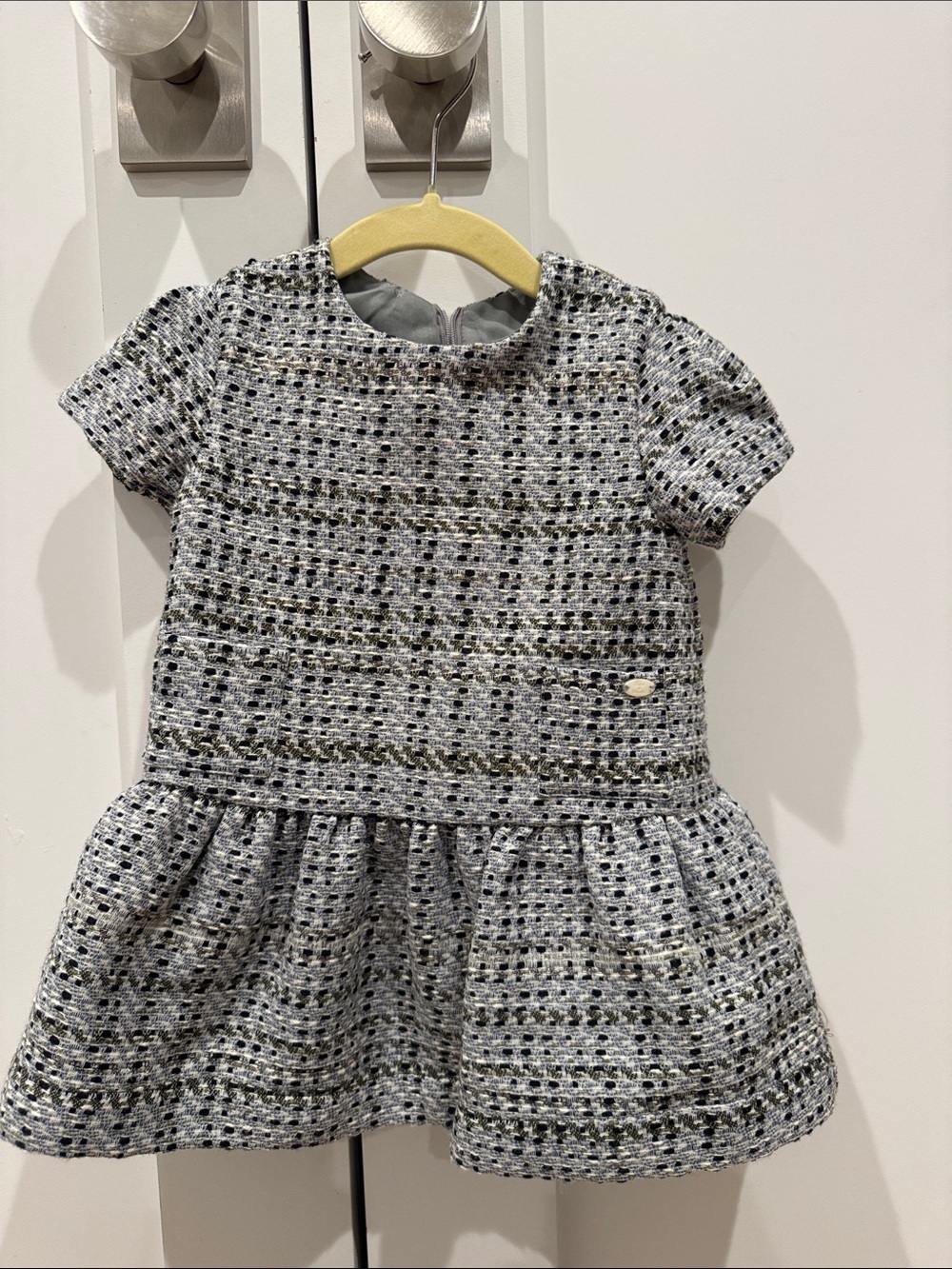 Tartine et Chocolat Gray Tweed Short-Sleeve Peplum Dress